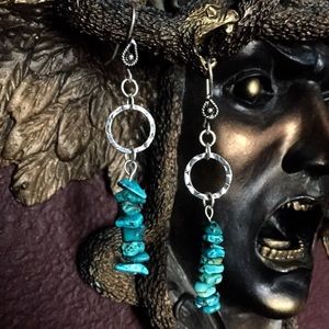 Turquoise Nugget Hammered Silver Earrings